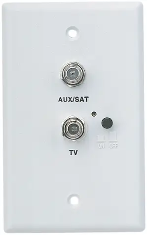 Close-up of RV antenna booster switch that must be turned off for campground cable
